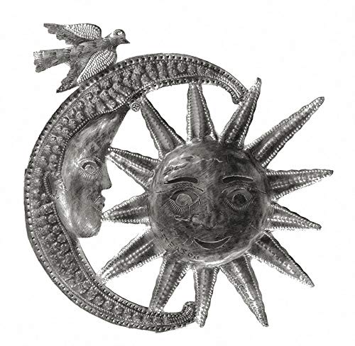 Beyond Borders Sun in Moon Haitian Wall Art, handcrafted metal design with sun, moon, and bird details.