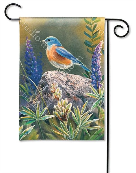 BreezeArt Flower Watching Garden Flag with bluebird and purple flowers