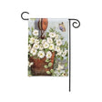 BreezeArt Petunias on Pulley Garden Flag with vibrant colors, printed on durable SolarSilk fabric, featuring lovely white petunias and butterflies.