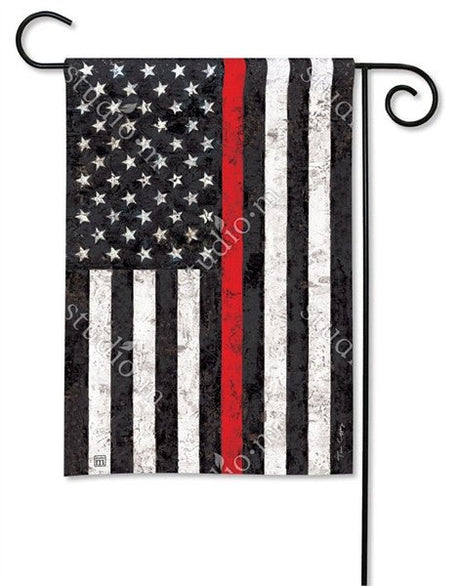 BreezeArt Support the Red Garden Flag with black and white American Flag and one red stripe for first responder support