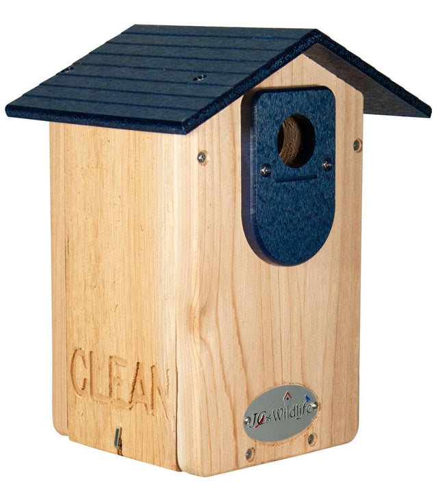 Cedar Ultimate Bluebird House with recycled poly roof and viewing door for easy monitoring of nests.