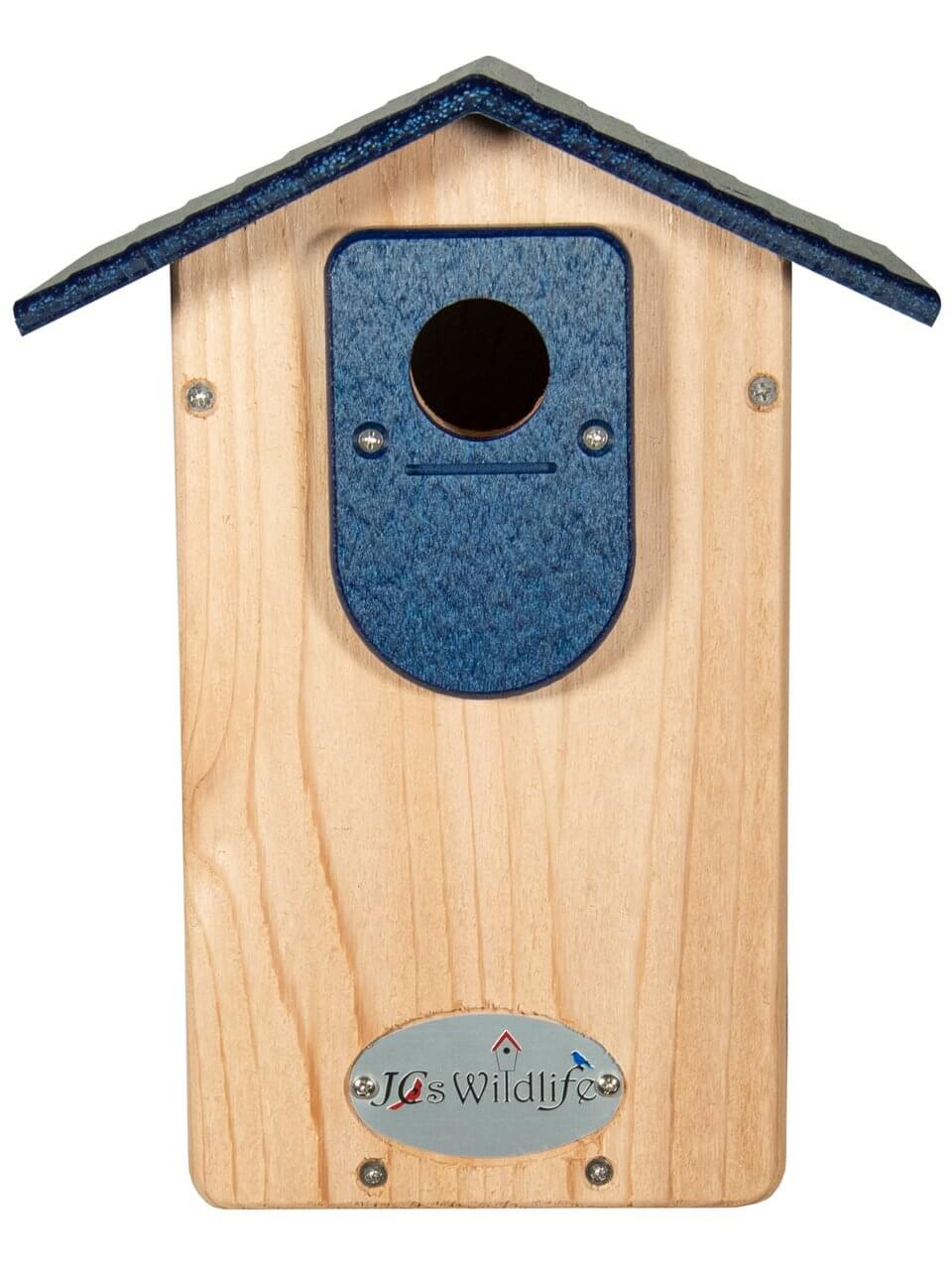 Cedar Ultimate Bluebird House (Blue) with recycled poly lumber roof and viewing window