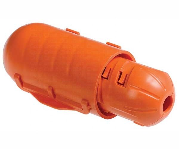 Click Shield Weather-Resistant Cord Lock in Orange for Secure and Waterproof Power Connection