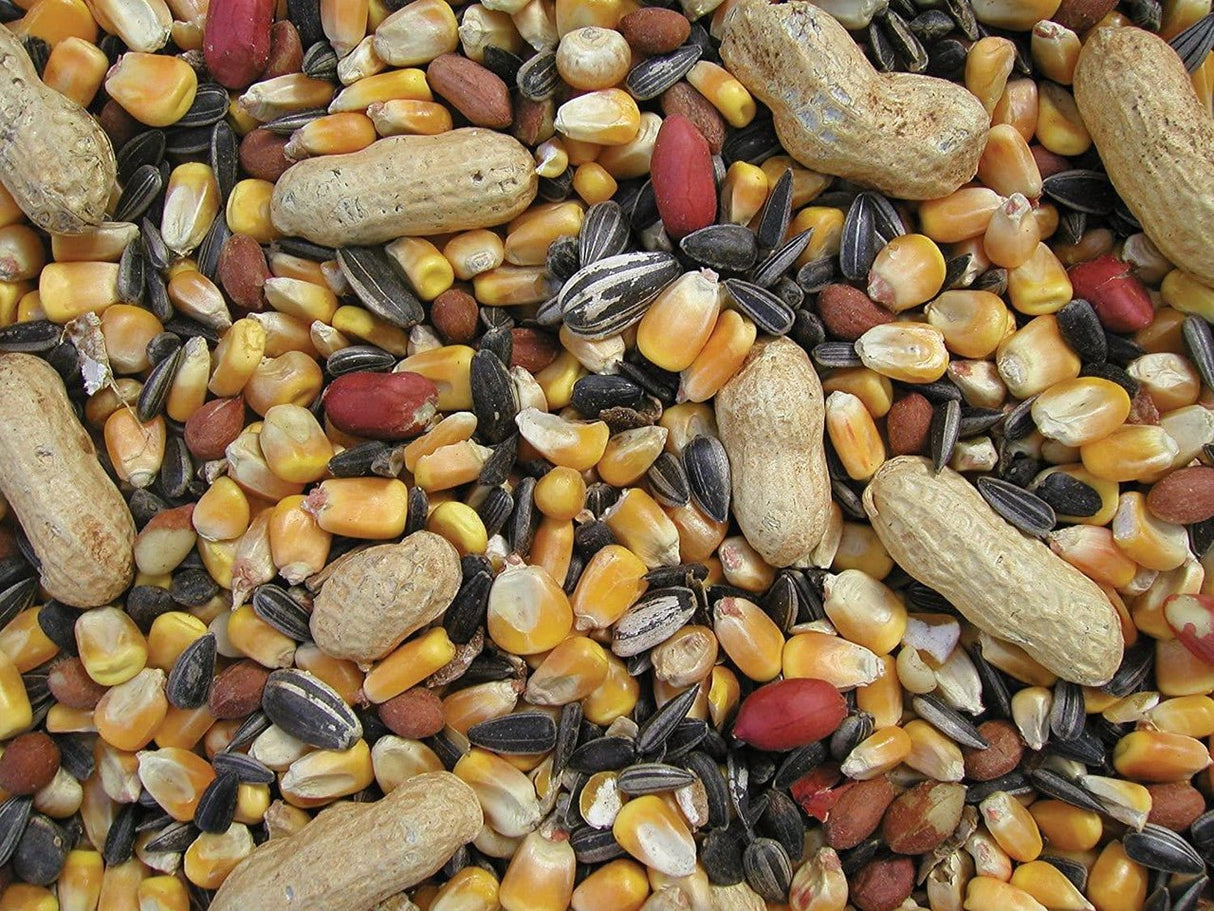 Cole's Critter Munchies Wildlife Feed mixture featuring corn, peanuts, and sunflower seeds.
