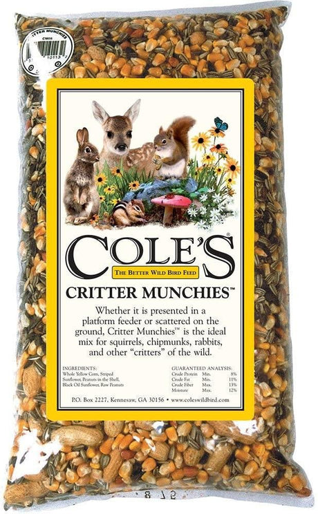 Cole's Critter Munchies Wildlife Feed, 20 lbs bag with ingredients for small wildlife.