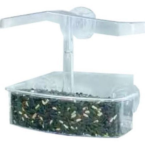 Droll Yankees Observer Window Feeder with 2 cup seed capacity, clear plastic design for bird watching.