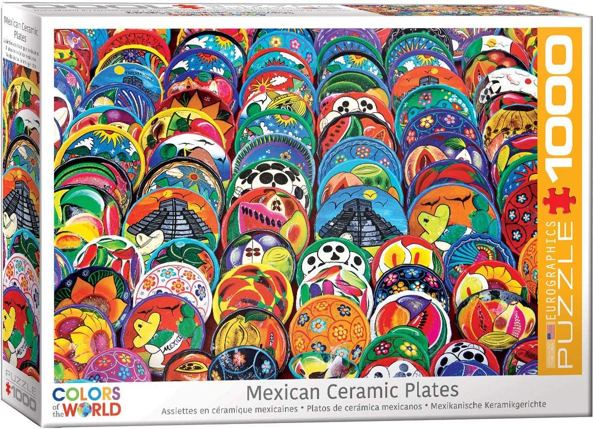 EuroGraphics Mexican Ceramic Plates 1000-Piece Jigsaw Puzzle box showing colorful talavera pottery design.