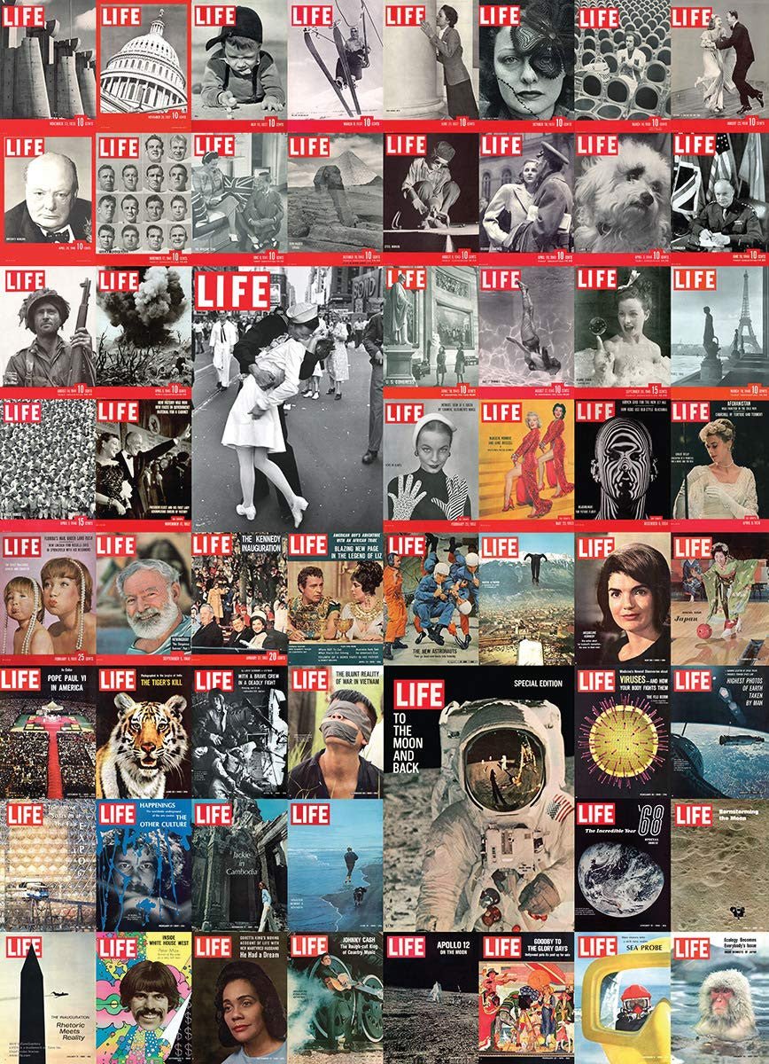 "EuroGraphics The LIFE Cover Collection Jigsaw Puzzle featuring vintage LIFE Magazine covers from 1883-2002, 1000 pieces, 19x27 inches"