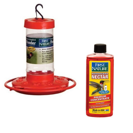 First Nature 16 oz. Hummingbird Feeder Red - Including a 4 Oz Hummingbird Concentrate Nectar That Makes 16 Fl.Oz - JCS Wildlife