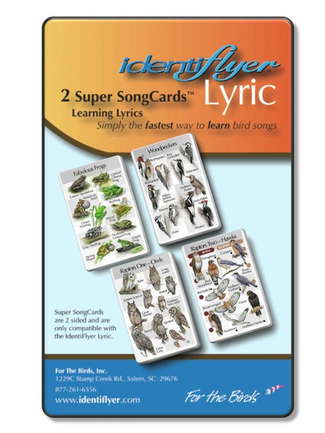 Identiflyer Lyric 2 Super SongCards set with bird and frog illustrations on card fronts and backs.