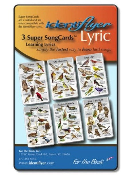 Identiflyer Lyric 3 Super SongCards Set with illustrations of various bird species and learning lyrics.