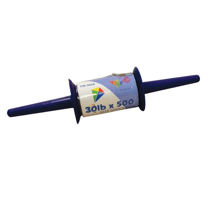 In The Breeze 30 LB x 500' Twisted Kite Line on durable plastic spool with snap swivel for easy connectivity.