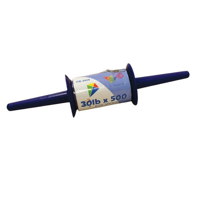 In The Breeze 30 LB x 500' Twisted Kite Line on durable plastic spool with snap swivel for easy connectivity.