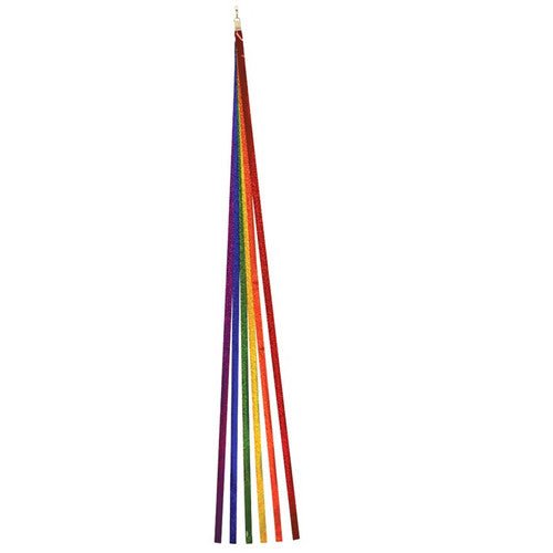 Set of six 60-inch rainbow sparkle kite tails made of durable Mylar with attached ball bearing snap swivel for easy attachment