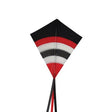 Red, black, and white In the Breeze Blazer Arch 27" Diamond Kite with long fabric tails for novice to intermediate kite enthusiasts.