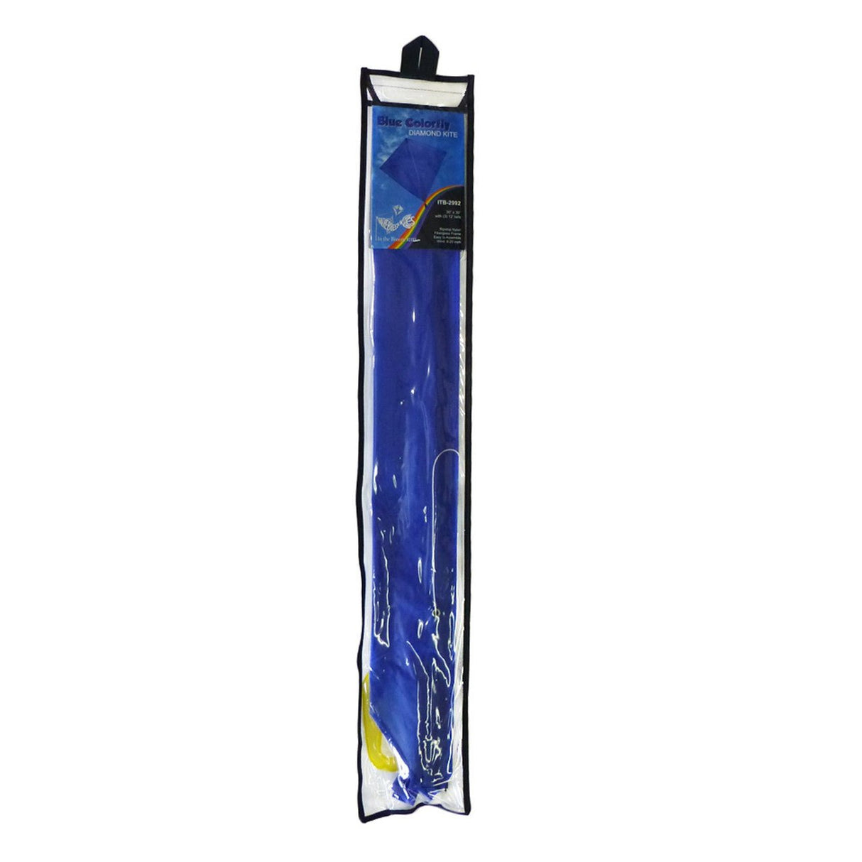 Packaged In the Breeze Blue Colorfly 30" Diamond Kite with color-coordinated tails and easy assembly, made from ripstop fabric and fiberglass rods