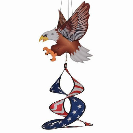 Double patriotic eagle wind spinner with American flag design and 3D bald eagle, weather-resistant for outdoor use