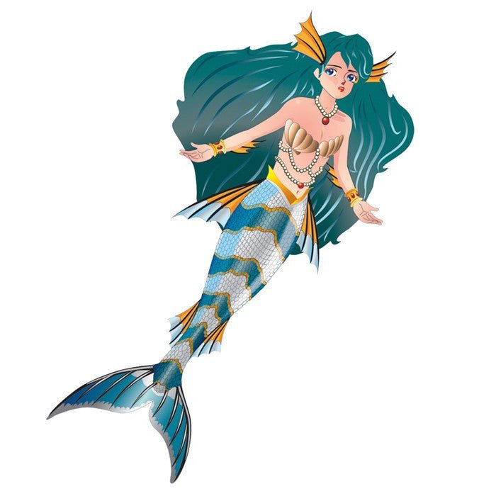 Colorful mermaid illustration on the In The Breeze Mermaid 3D Fantasy Flier Kite from X-Kites WindNSun line.