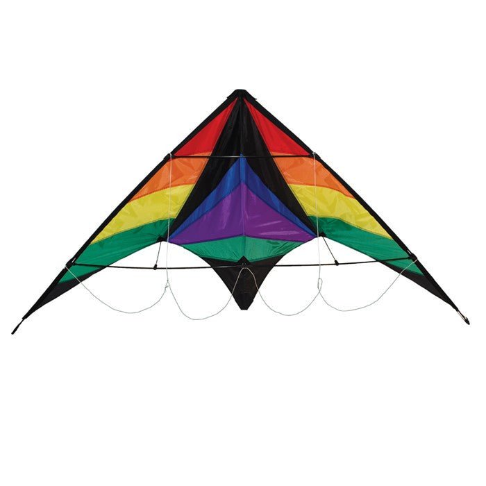 In The Breeze Rainbow Breeze 68" Sport Kite with vibrant colors, perfect for beginners, it features a weather resistant fabric and 2 line control.