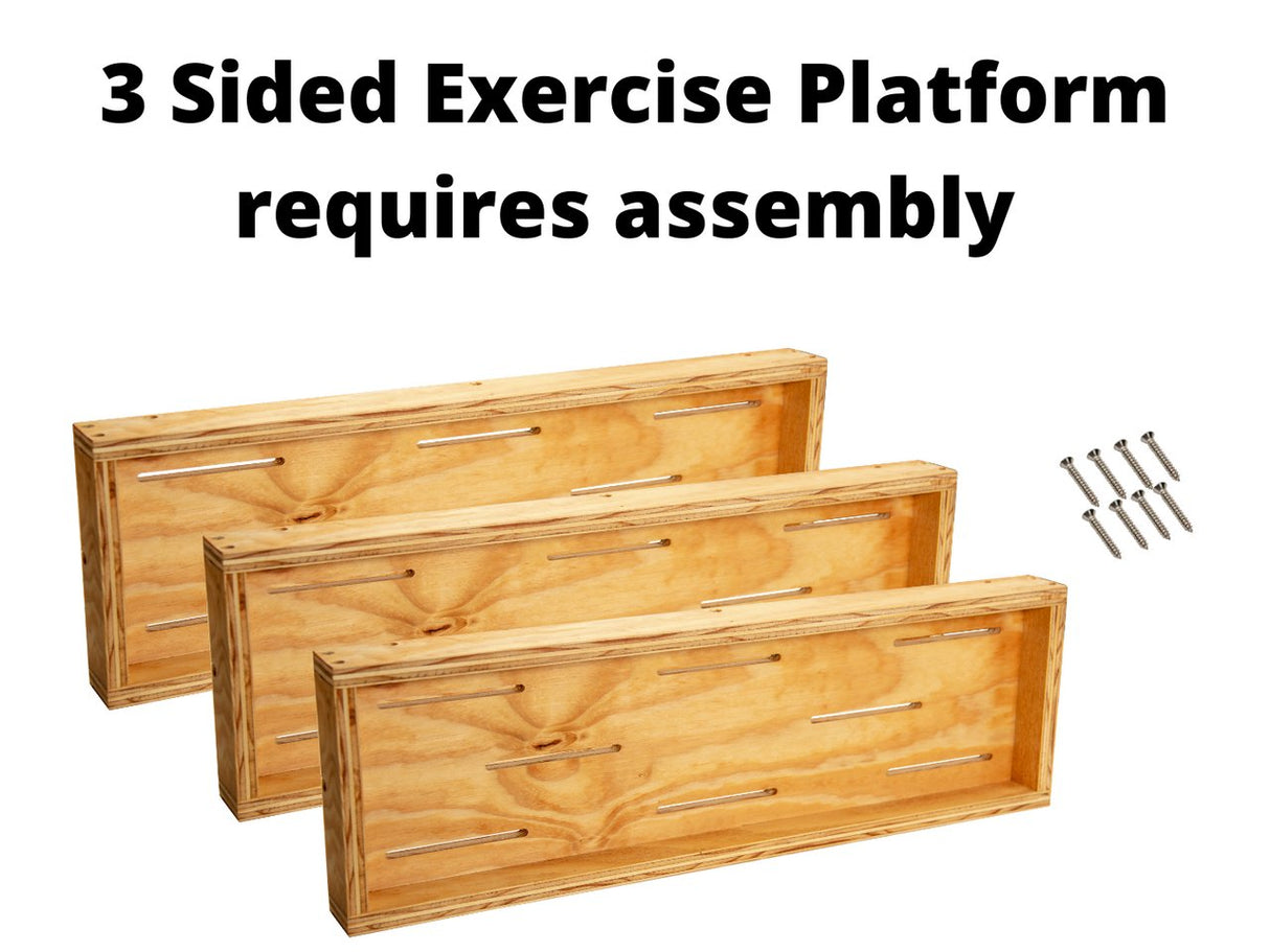 Parts and screws for 3 Sided Exercise Platform assembly displayed on white background