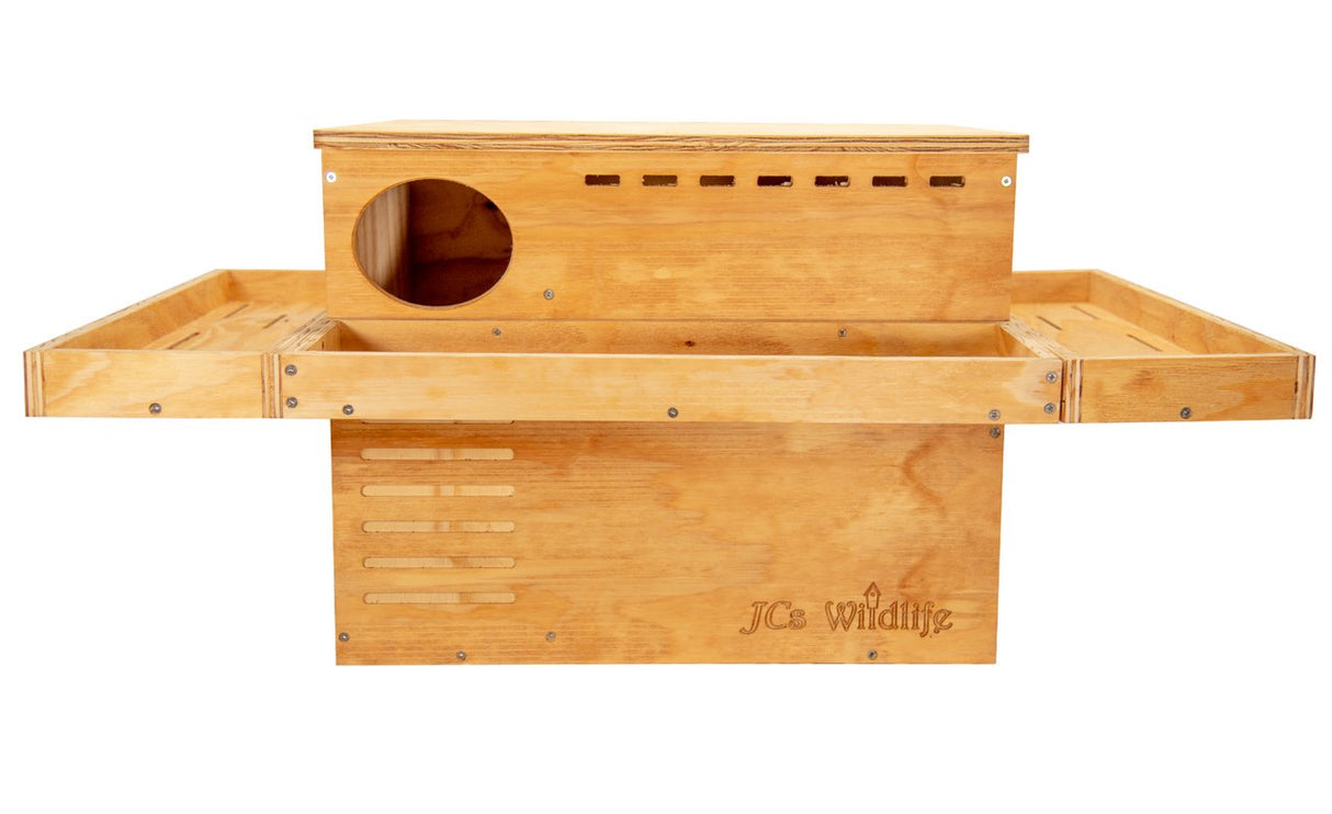 JCs Wildlife 3 Sided Platform Barn Owl Nesting Box with elliptical entrance hole and interior divider for predator protection