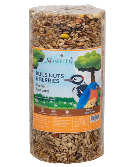 JCS Wildlife Bugs, Nuts and Berries Premium Bird Seed Small Cylinder, 1.5 lb - JCS Wildlife