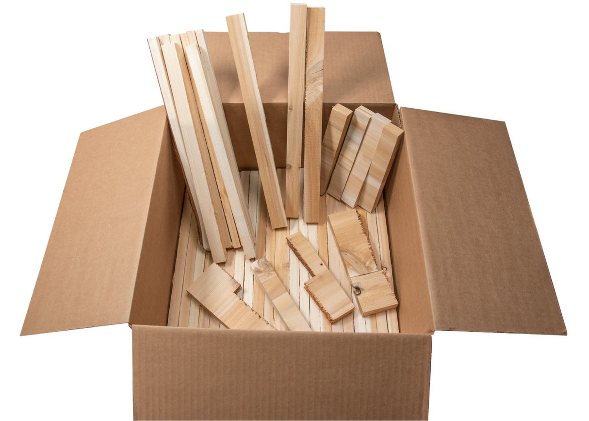 JCS Wildlife Cedar Kindling Box filled with easy light fire starter sticks for wood stoves, fireplaces, smokers, and campfires.