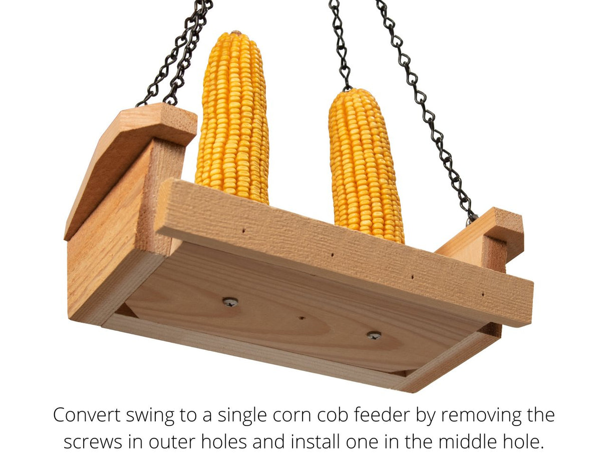 JCS Wildlife Cedar Squirrel Feeder Swing with Two Ears of Corn