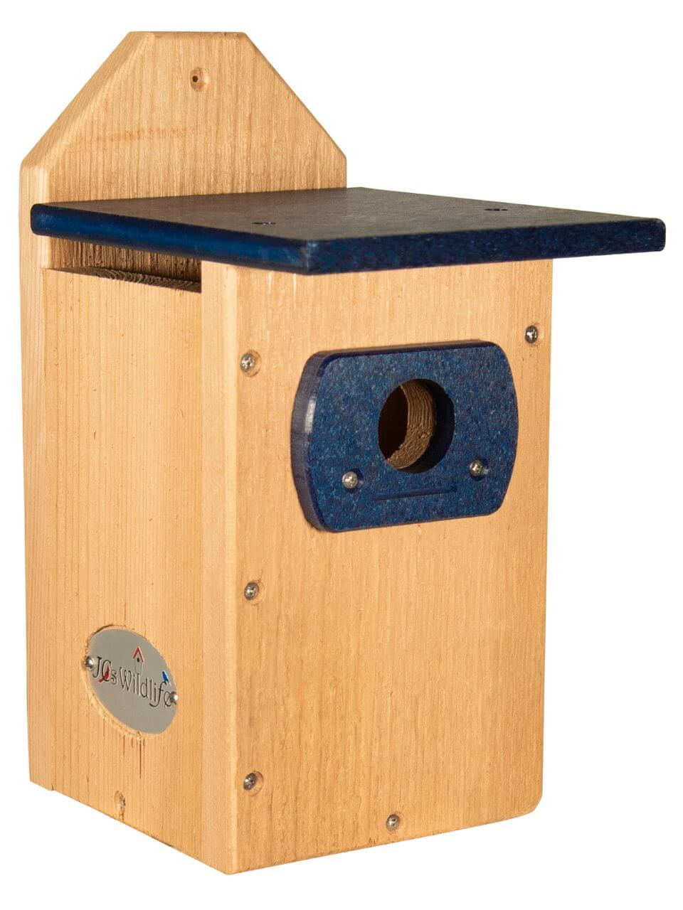 JCS Wildlife Cedar Wood Standard Eastern and Western Bluebird House with recycled Poly Lumber roof.