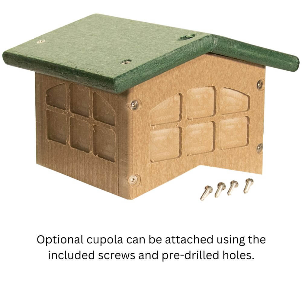 JCS Wildlife Colossal Ground Fly Thru Feeder showing optional cupola with screws for easy attachment.