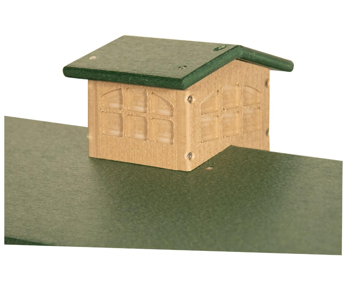 Close-up of the roof design on the JCS Wildlife Colossal Ground Fly Thru Feeder, showcasing recycled materials.