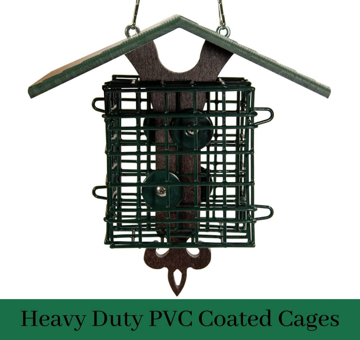 JCS Wildlife Fleur de Lis Suet Feeder with Eco-Friendly Poly Lumber Roof and PVC coated cages.