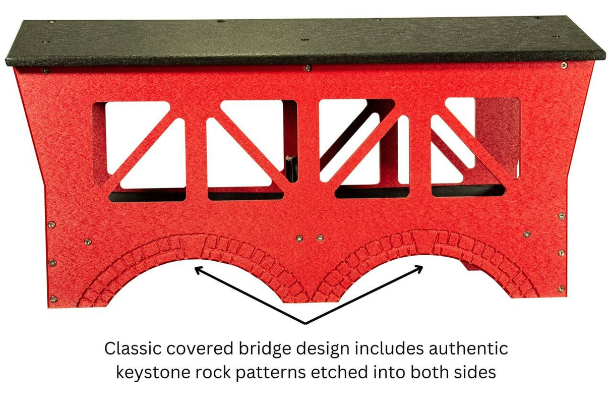 JCs Wildlife Ol' Red Covered Bridge Ground Feeder with authentic keystone rock patterns and classic design.