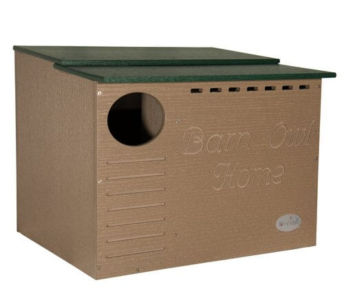 JCS Wildlife Poly Barn Owl Nesting Box made from eco-friendly poly lumber with an elliptical entrance hole.