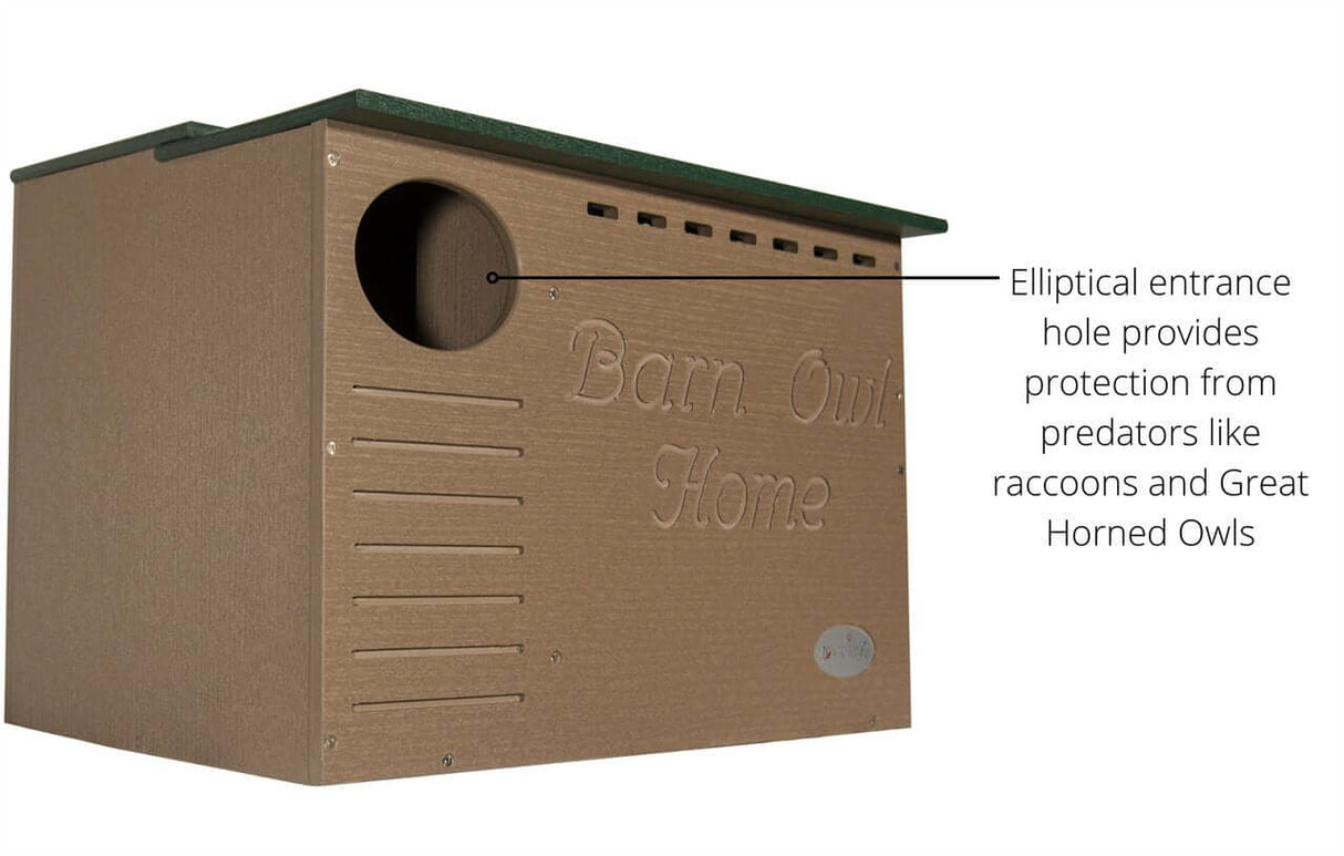 JCS Wildlife Poly Barn Owl Nesting Box with elliptical entrance for predator protection.