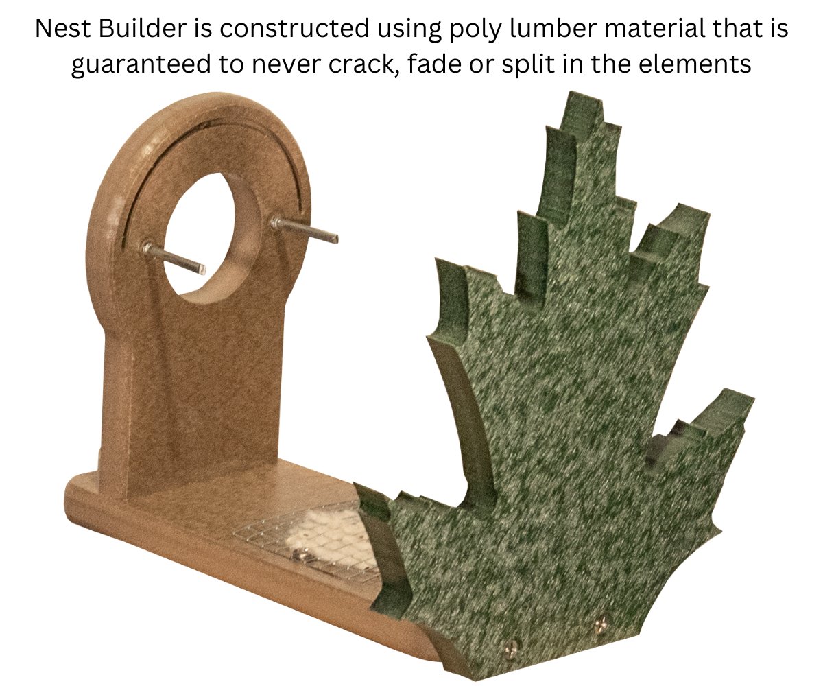 Poly lumber hummingbird nest builder with green leaf design and weather protection features.