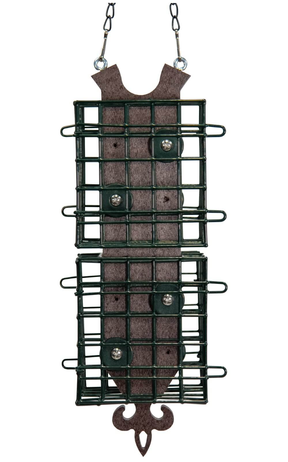 JCs Wildlife Quad Fleur de Lis Suet Feeder with PVC coated wire cages and poly lumber frame for bird feeding.