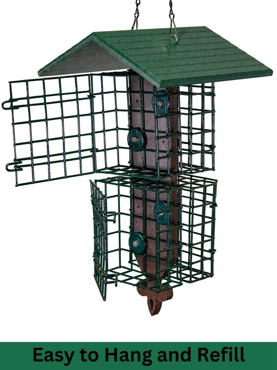 JCS Wildlife Quad Fleur de Lis Suet Feeder with Roof, designed for easy hanging and refilling.