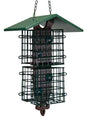 JCS Wildlife Quad Fleur de Lis Suet Feeder with Roof featuring four suet cages and a weather-resistant roof.