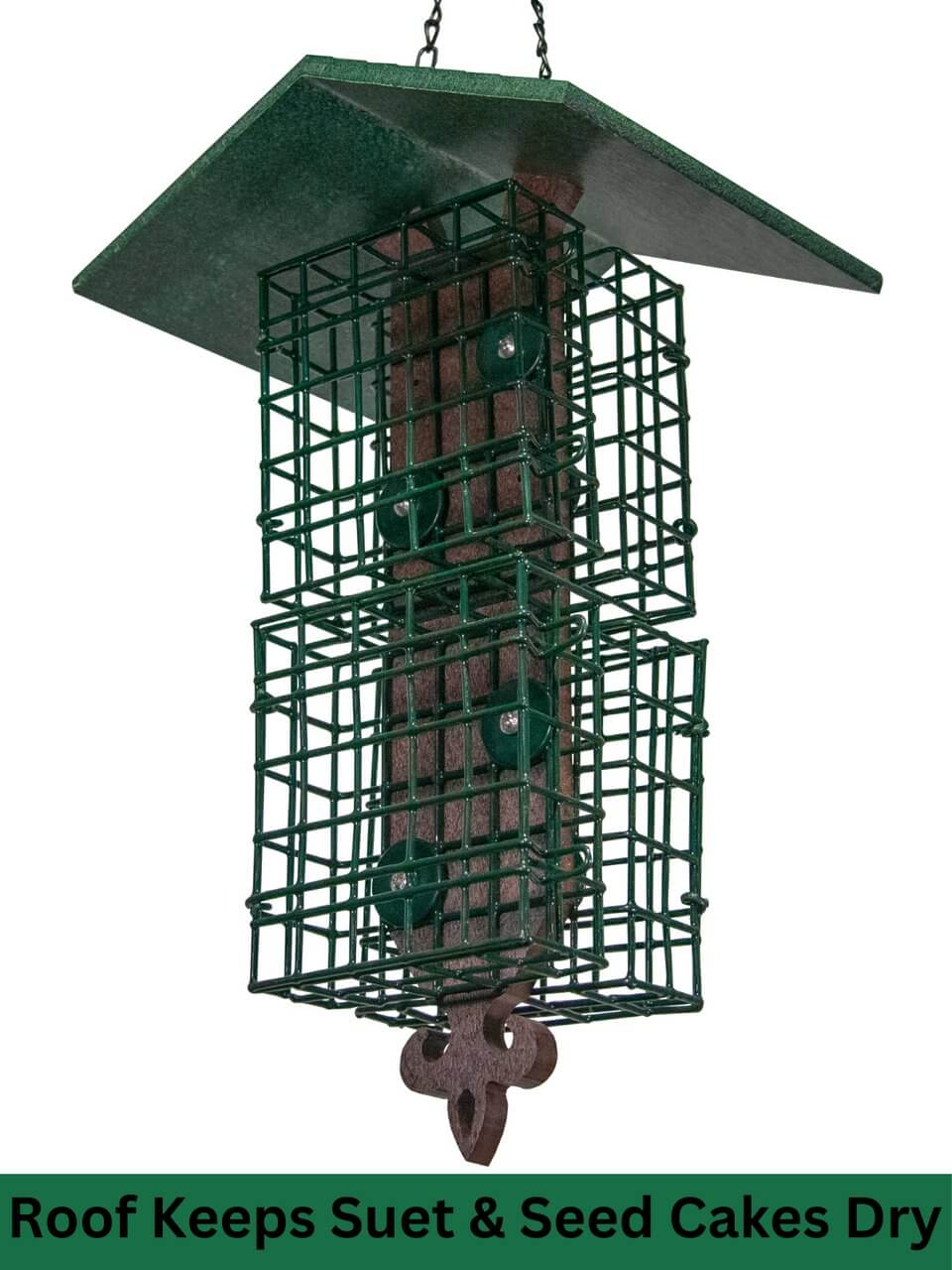 JCS Wildlife Quad Fleur de Lis Suet Feeder with Roof, ideal for keeping suet and seed cakes dry in your garden.