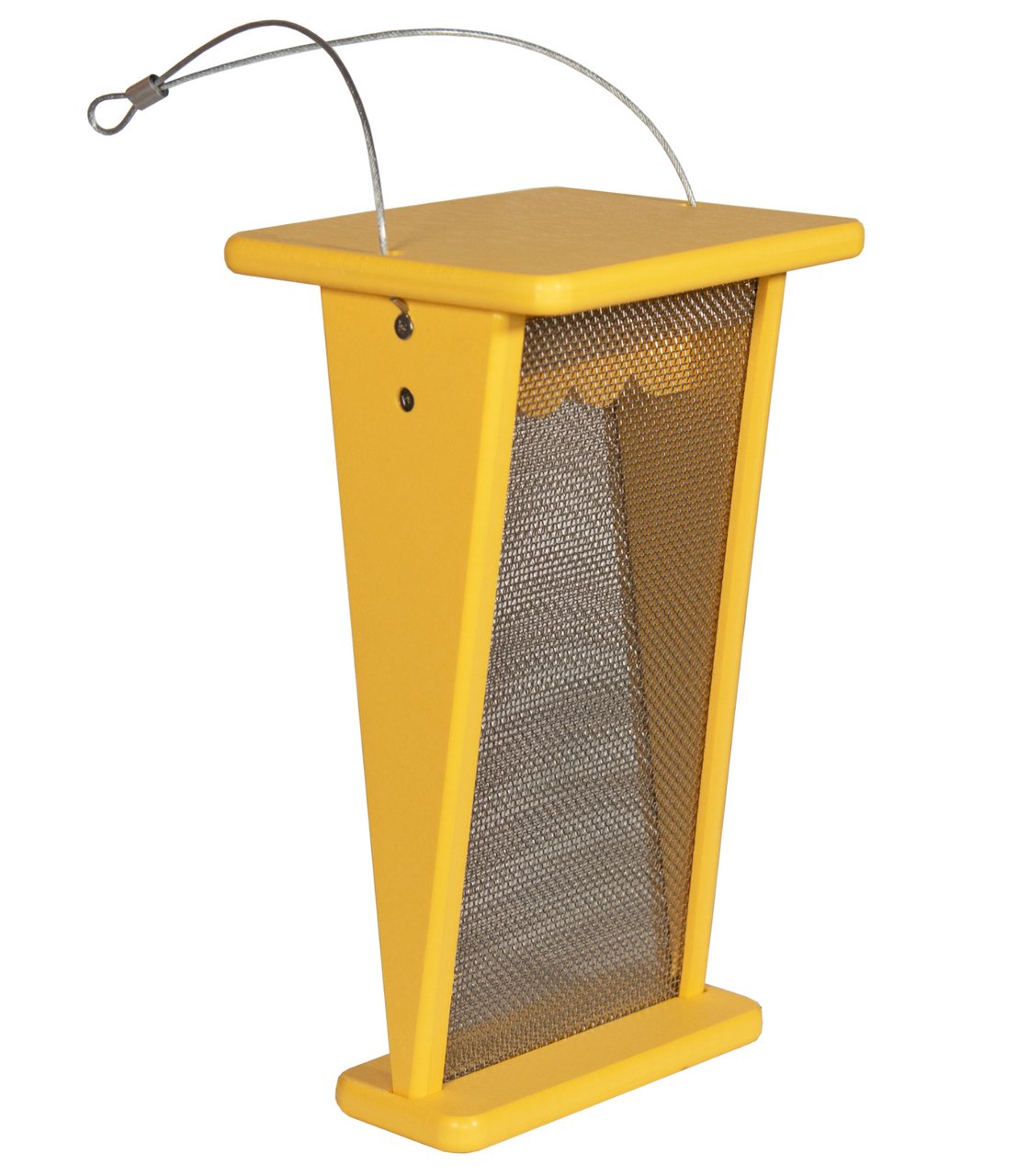 Recycled Poly Lumber Goldfinch Thistle Nyjer Feeder with Yellow Finish and Mesh Sides