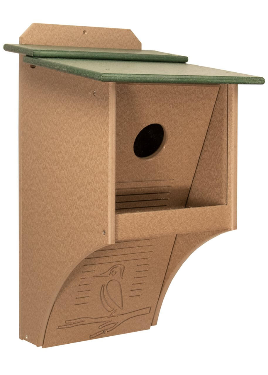 JCS Wildlife Recycled Poly Lumber Northern Flicker House with slanted roof and entrance hole for bird safety.