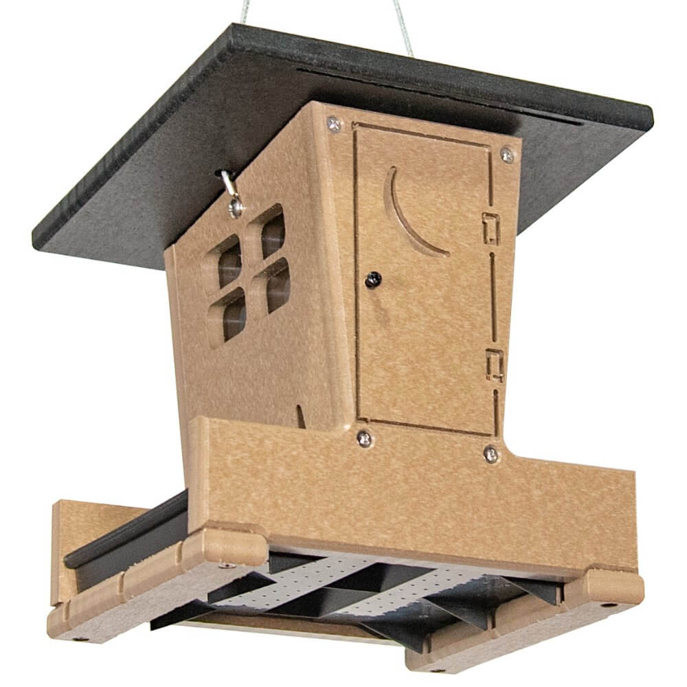 JCS Wildlife Small Outhouse Hopper Feeder, humorous bird feeder with removable lid and tray for easy filling and cleaning.