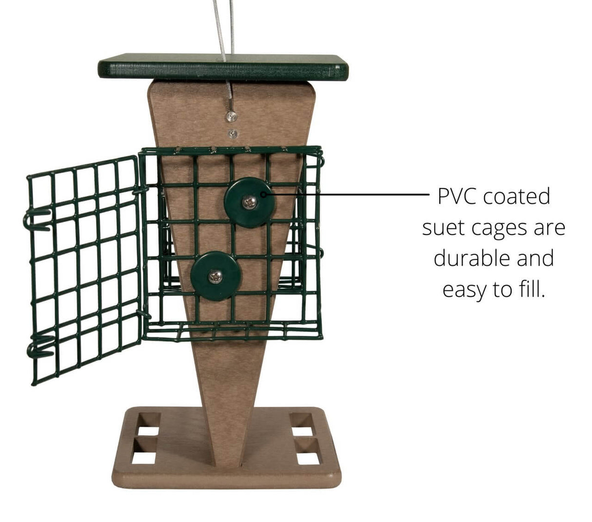 JCS Wildlife Whole Peanut Feeder with two durable PVC coated suet cages for easy bird feeding.