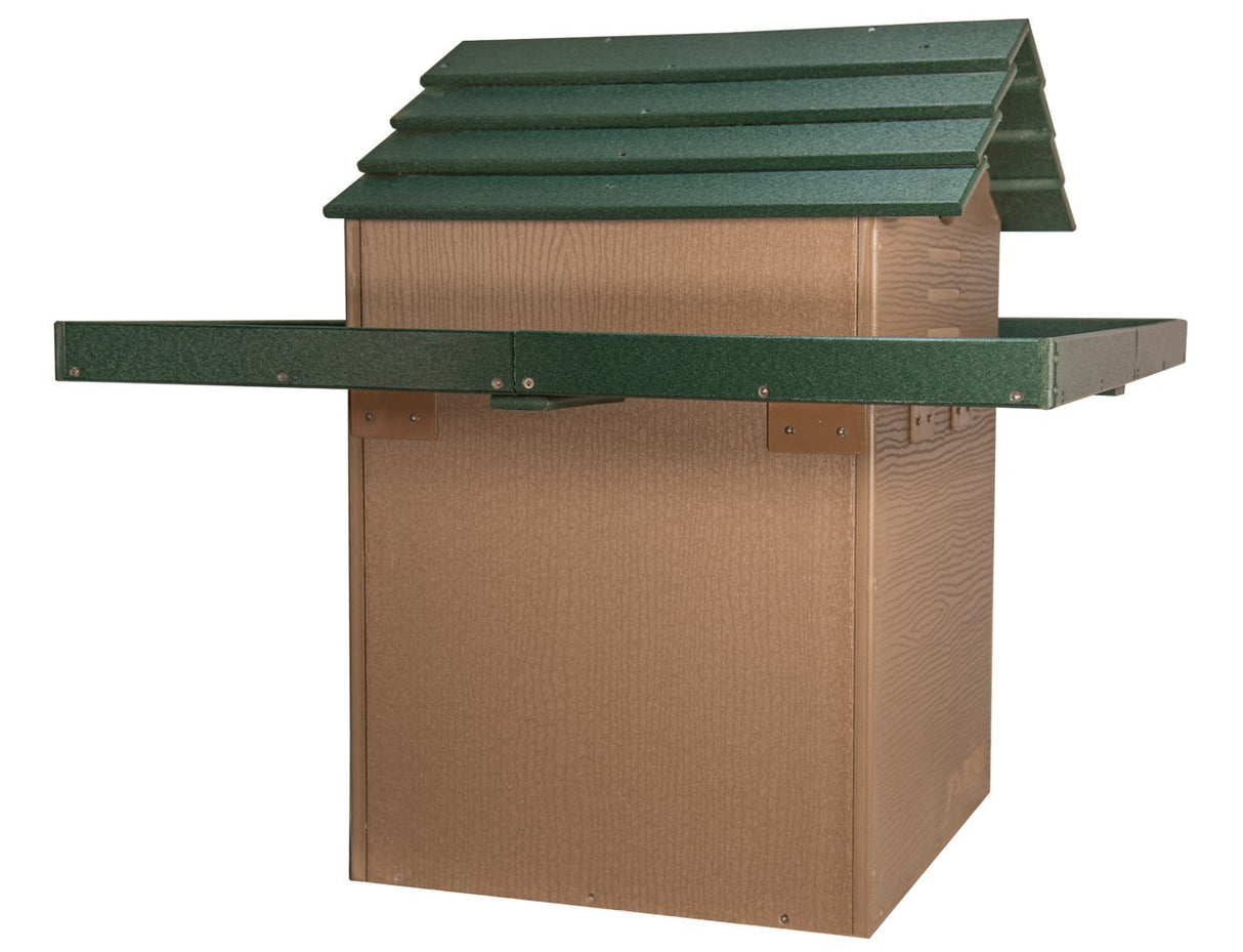 JCs Wildlife X Large Deluxe Poly Barn Owl Box with Exercise Platform, ideal for farms, ranches, and vineyards, made from recycled poly lumber