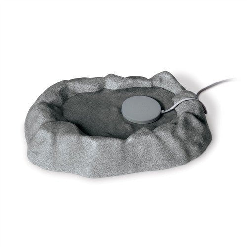 K&H Heated Plastic Thermo-Birdbath 9006, stone-colored birdbath with removable heater for winter use.