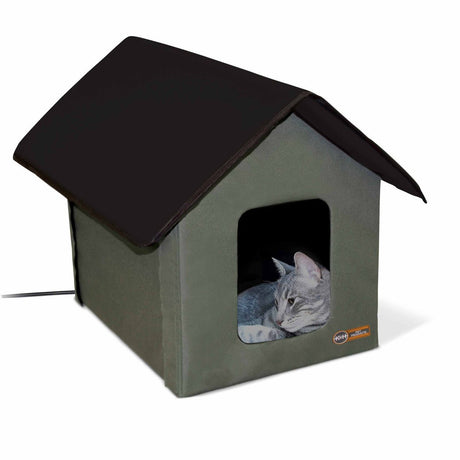 K&H Pet Products Outdoor Thermo Kitty House w/Removable Lectro-Soft Heated Floor (Olive/Black) - JCS Wildlife