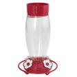 More Birds Deluxe Glass Hummingbird Feeder 30 oz with built-in ant moat and removable ring perch featuring bee-resistant flower ports.