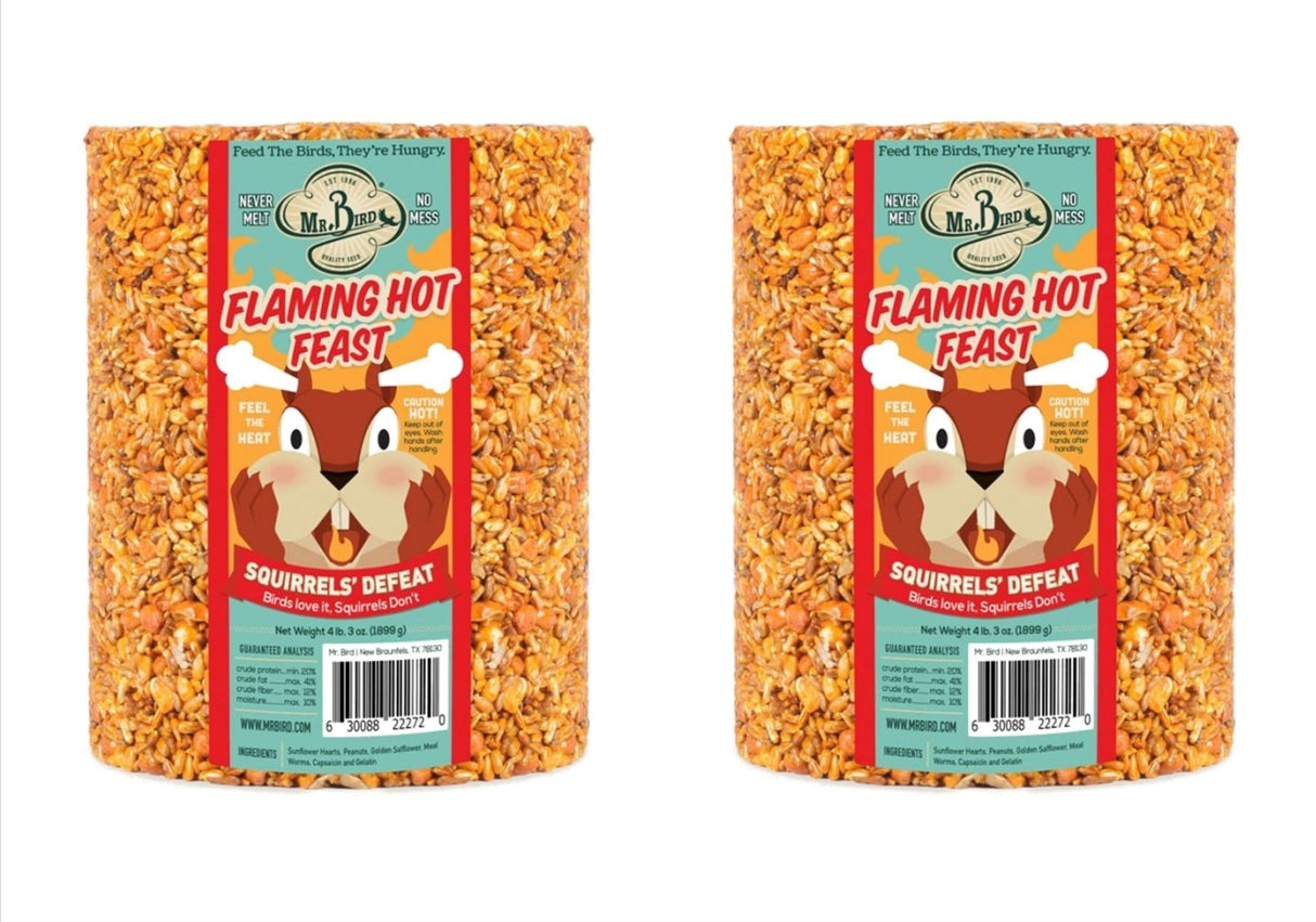 Mr. Bird Flaming Hot Feast Large Wild Bird Seed Cylinder 4 lb. 3 oz. (1, 2, 4, or 6 Packs) - JCS Wildlife