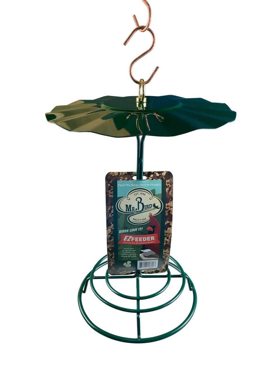 Mr. Bird Rain Guard protecting bird seed feeder from rain and snow, ensuring dry seeds for healthy and happy birds